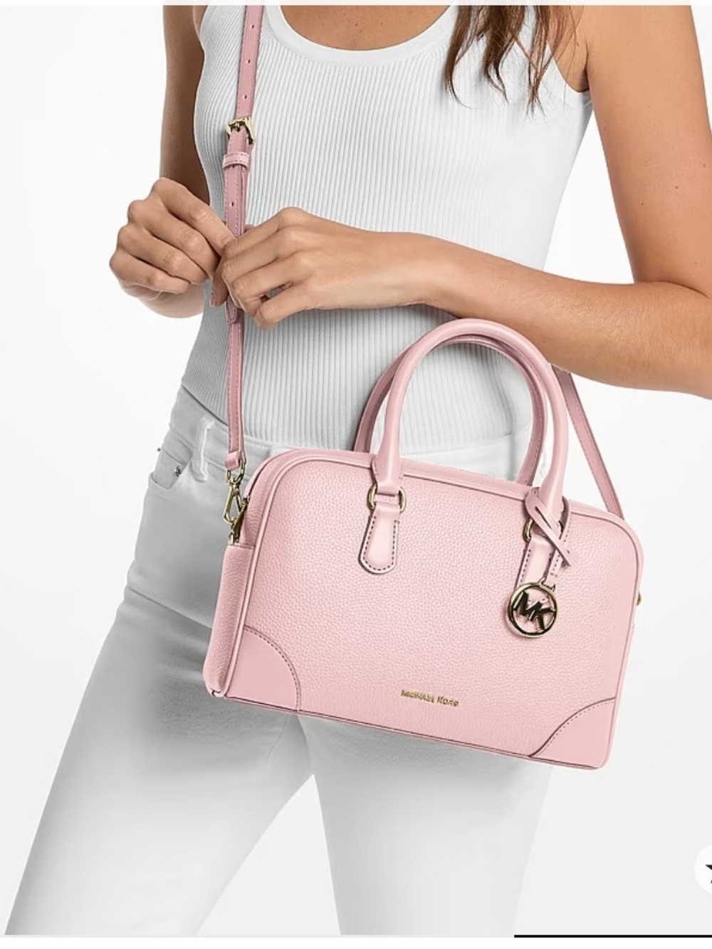 Michael Kors Light Pink Thompson Pebbled Leather Satchel with Gold Hardware